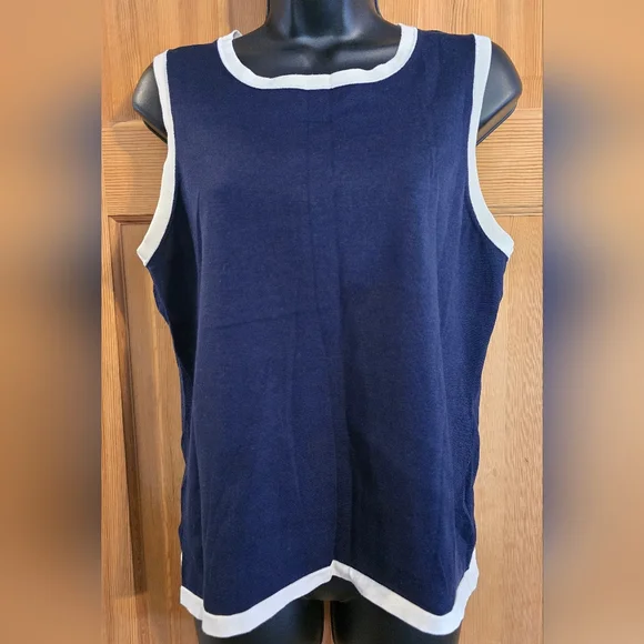 Pendleton Sweater Navy Cream Tank Top Preepy layering Office Business Casual - Picture 2 of 5